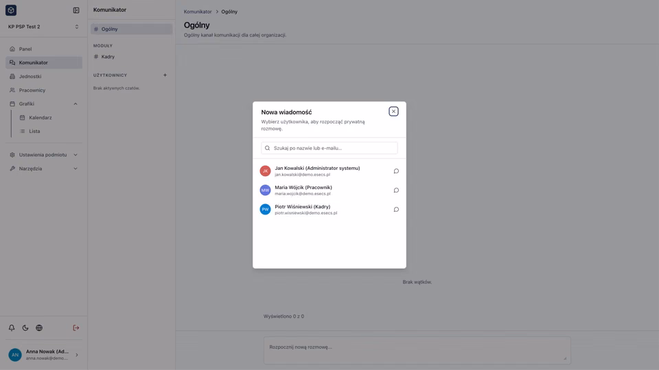 eSECS — komunikator z wyborem odbiorcy wiadomości